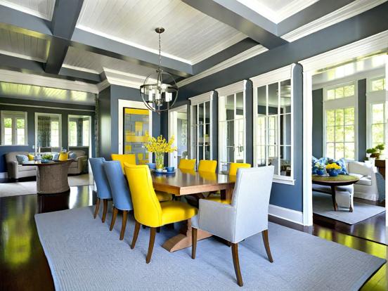 Blue yellow dining room setup