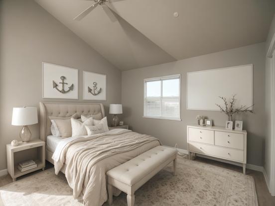 grey and beige guest room