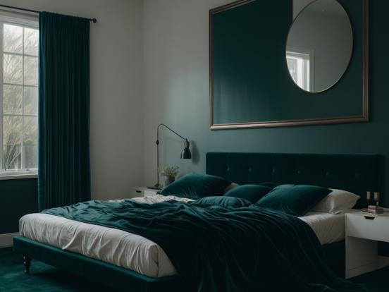 Dark teal bed green blanket