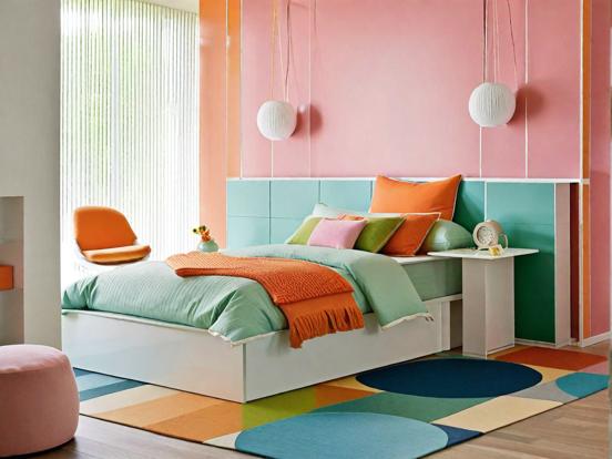 Bright colorful bed and chair