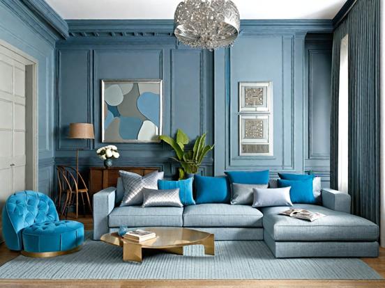 Bright blue living room decor