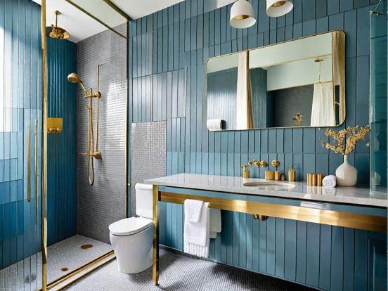 Luxury gold teal bathroom closeup