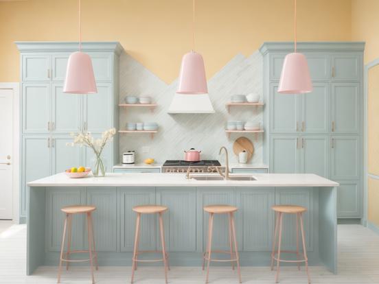 Three stools kitchen pastels