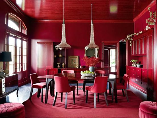 Bright red dining room decor