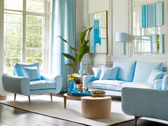 Blue living room with couches