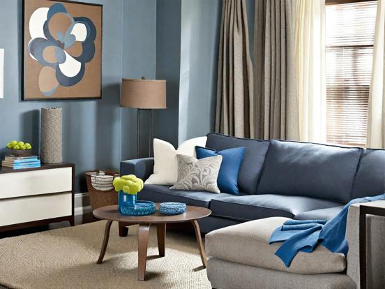 Blue living room with couch