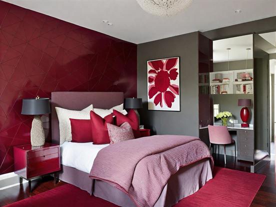 Red accented bedroom decor