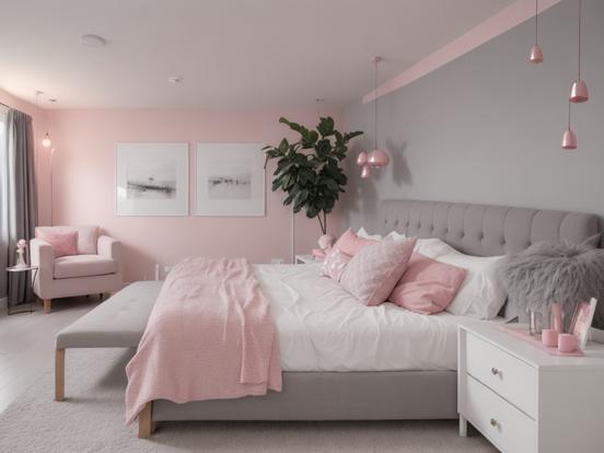 Pink bed closeup white dresser