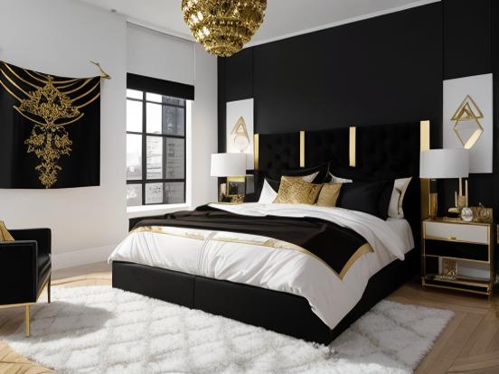 Luxurious black gold bed setup