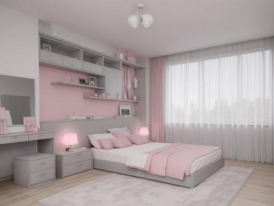 Girly pink bedroom with desk