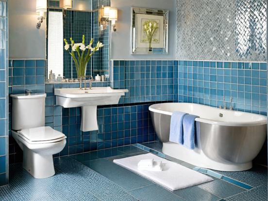 Blue white tiled premium bath