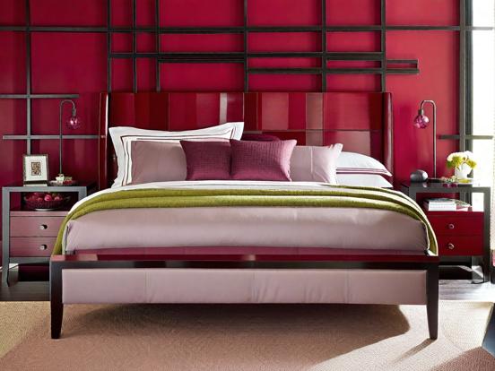 Red bedroom white bed bold decor