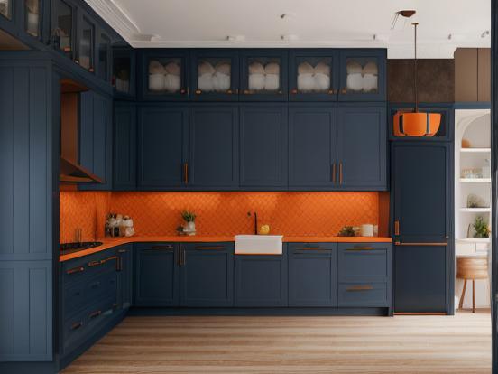 Blue orange kitchen closeup