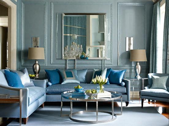 blue and silver living room