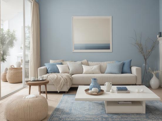 Bright living room blue white