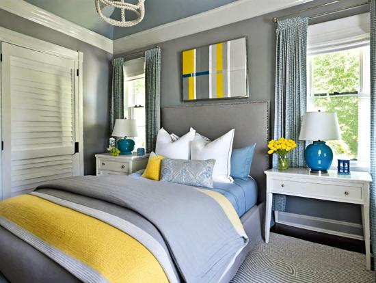 Blue yellow bedroom decor