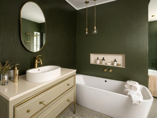 Premium dark green gold bathroom