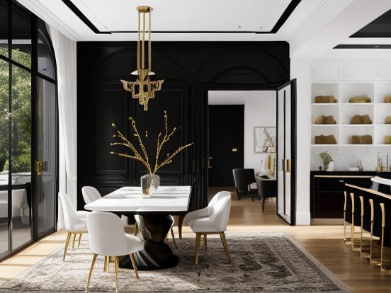 black and gold dining room