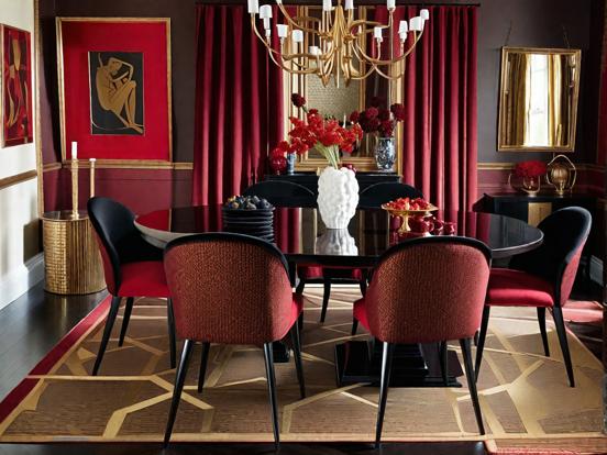 Rich red black gold dining room