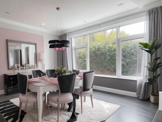 Pink grey dining room estate listing