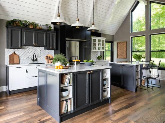 Modern kitchen island herringbone floor