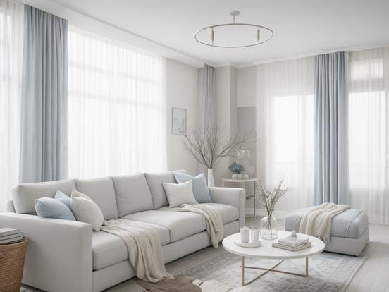 Blue white themed living room