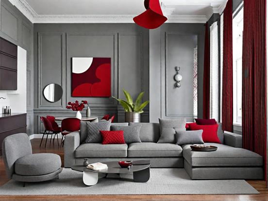 Living room couch table red grey