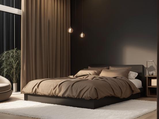 Dark serene bedroom closeup