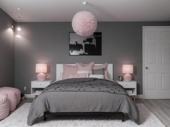 Pink grey bed girly room decor