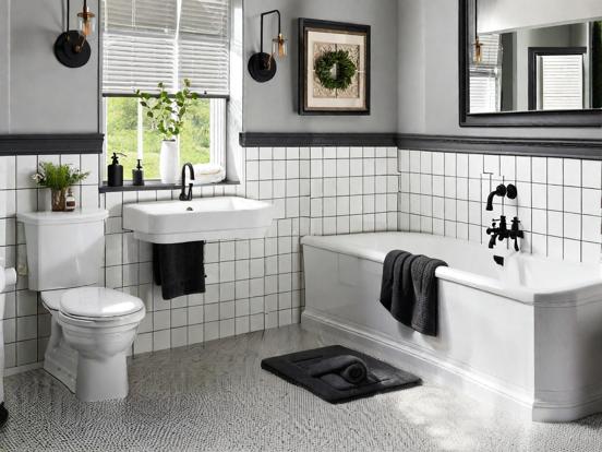 White black themed bathroom