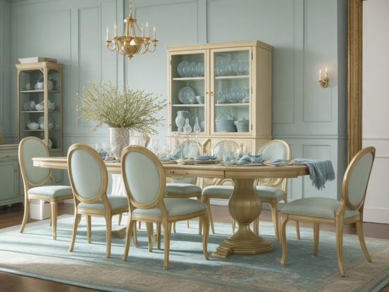 Elegant pastel dining room setup