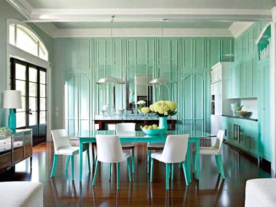 Teal room table chairs vase