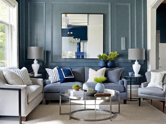 blue and white living room