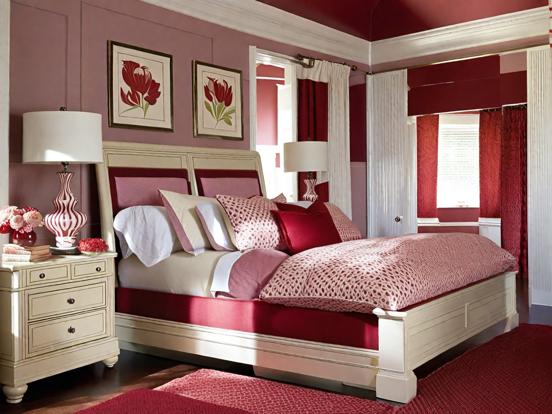 Red white bedroom pink accents