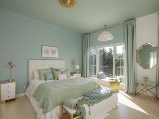 Teal gold bedroom with decor