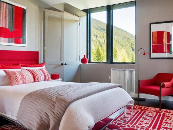 Red white bedroom bold design