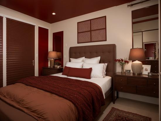 Red brown white bedroom decor