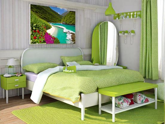 Cozy green-themed bedroom