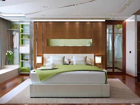 Green bedroom with fish decor