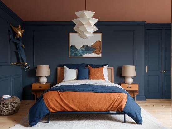 Cozy 90s style blue orange bed