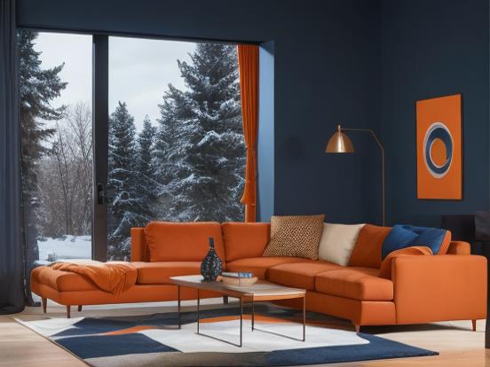 Bright living room blue orange