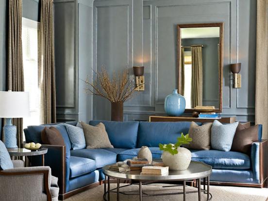 Blue living room with teal couch