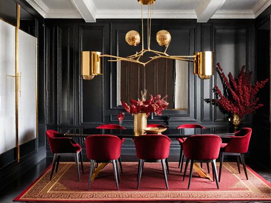 Closeup dining room in red black