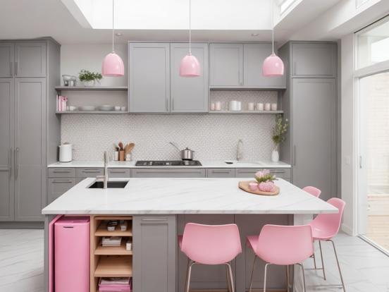 Pink kitchen island setup