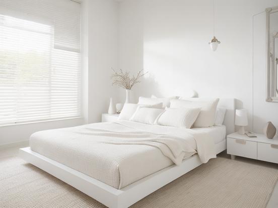 White bed in serene cream room