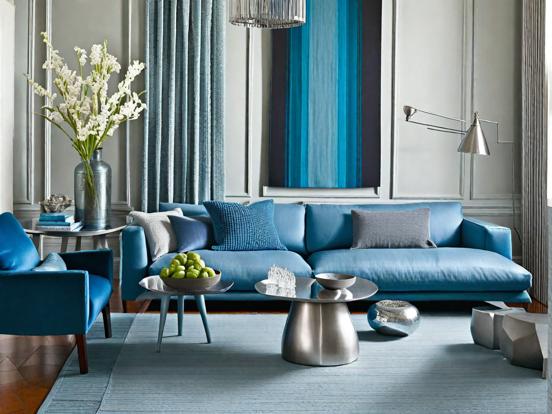 Bright blue living room decor