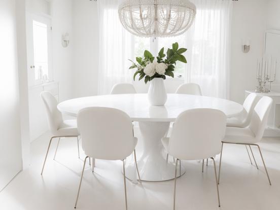 White table chairs vase flowers