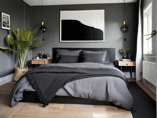 Dark serene bedroom closeup