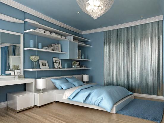 Bright blue bedroom closeup