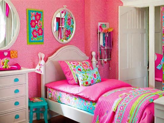 Girly pink bedroom closeup